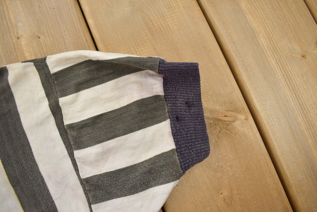 Vintage 1950s Vertical Striped Short Sleeve Quarter Zip Sweater