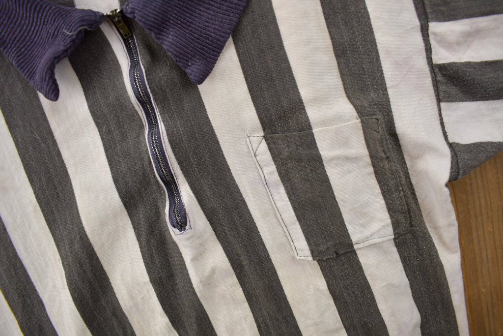 Vintage 1950s Vertical Striped Short Sleeve Quarter Zip Sweater