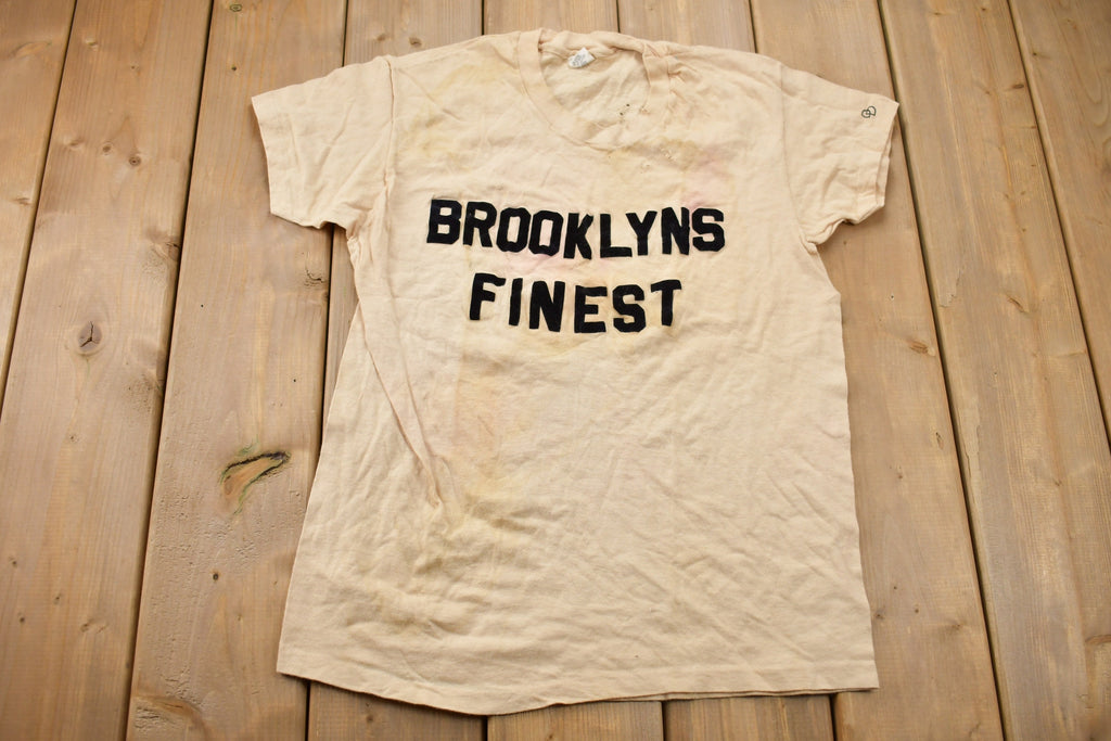Vintage 1980s Brooklyns Finest Flock Print T-Shirt