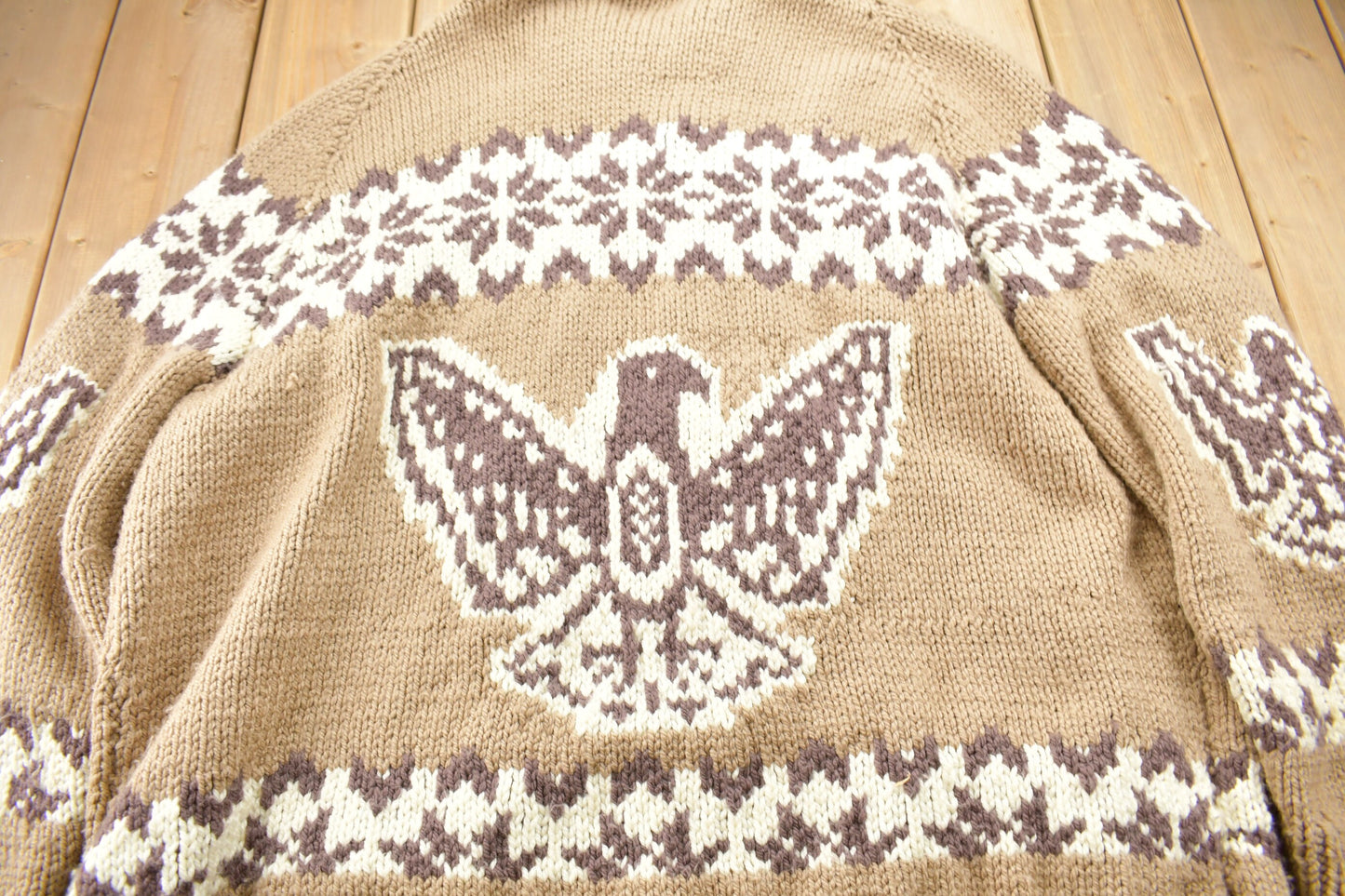 Vintage 1980s Cowichan Shall Collar Knit Eagle Sweater / True Vintage / Abstract Patterns / 1980s Sweater / Hand Knit / 3XL