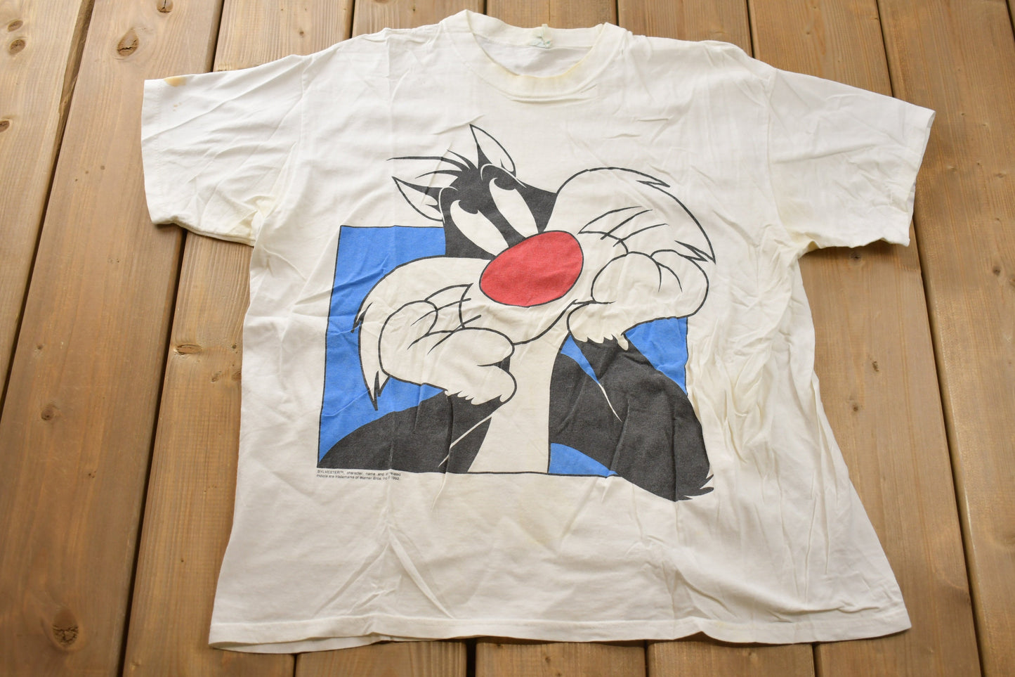 Vintage 1992 Looney Tunes Sylvester the Cat Thinking Graphic T Shirt / Union Made / Single Stitch / 90s / Streetwear Fashion