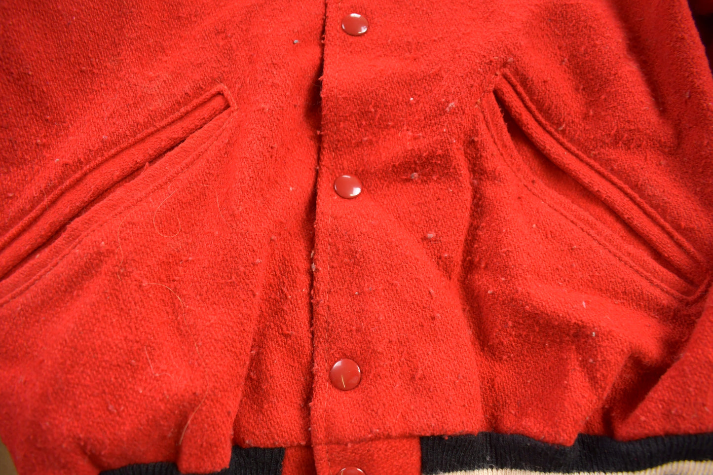 Vintage 1980s DeLong Sportswear Wool Jacket/ 80s Fashion/ Snap Button / Warm Jacket / Red Wool / Distressed