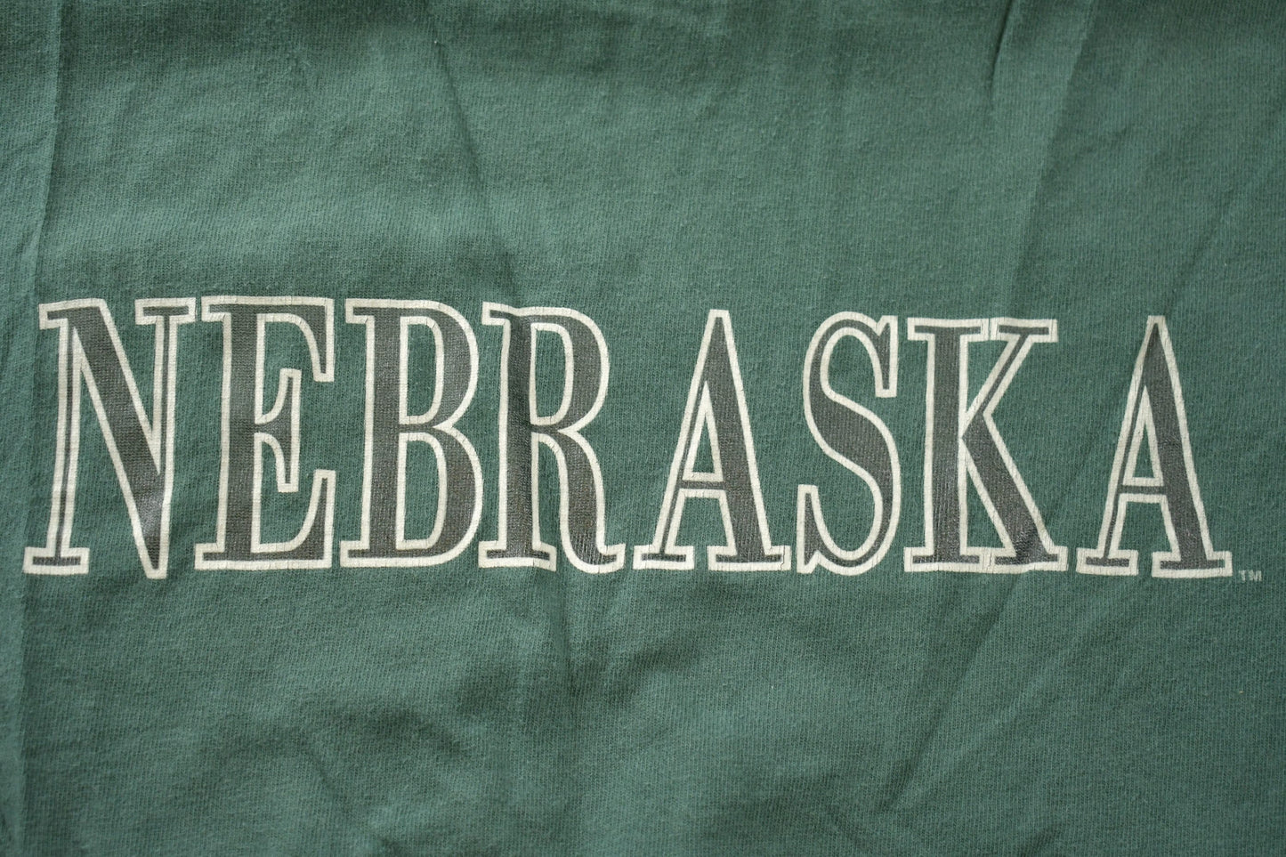 Vintage 1990s Nebraska Champion Souvenir Long Sleeve T Shirt / Farm Theme Graphic Tee / Wilderness / Outdoors / Forest Green