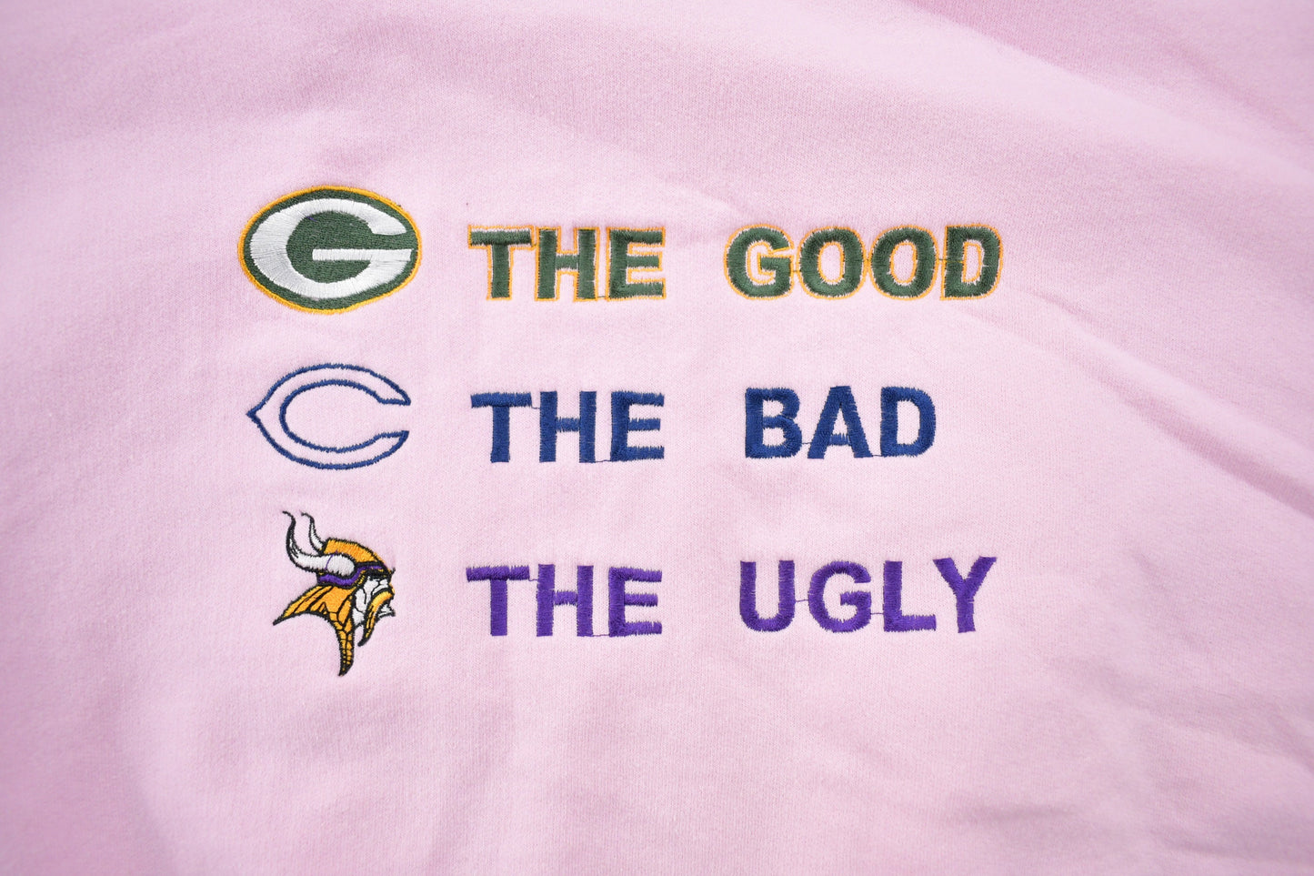 Vintage 2000s Funny NFL The Good Bad Ugly Crewneck Sweatshirt / Packers / Football / Sportswear / Americana / Pink