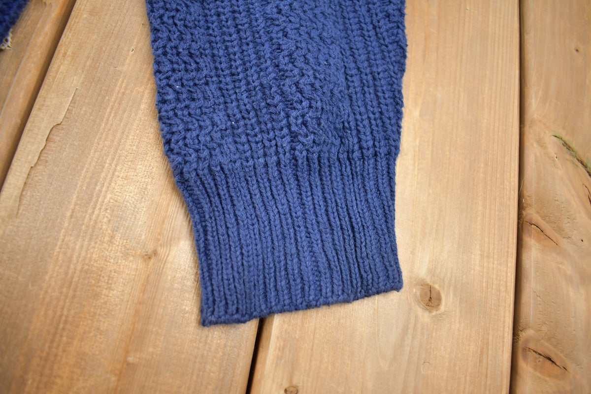 Vintage 1990s 3D Blue Cable Knit Crewneck Sweater