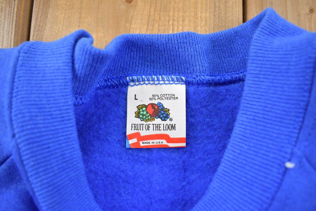 Vintage 1990s Blank Blue Crewneck Sweatshirt / 90s Crewneck / Made In USA / Fruit Of The Loom / Streetwear / 90s Blank