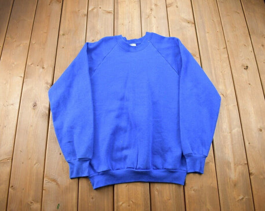 Vintage 1990s Blank Blue Crewneck Sweatshirt / 90s Crewneck / Made In USA / Fruit Of The Loom / Streetwear / 90s Blank