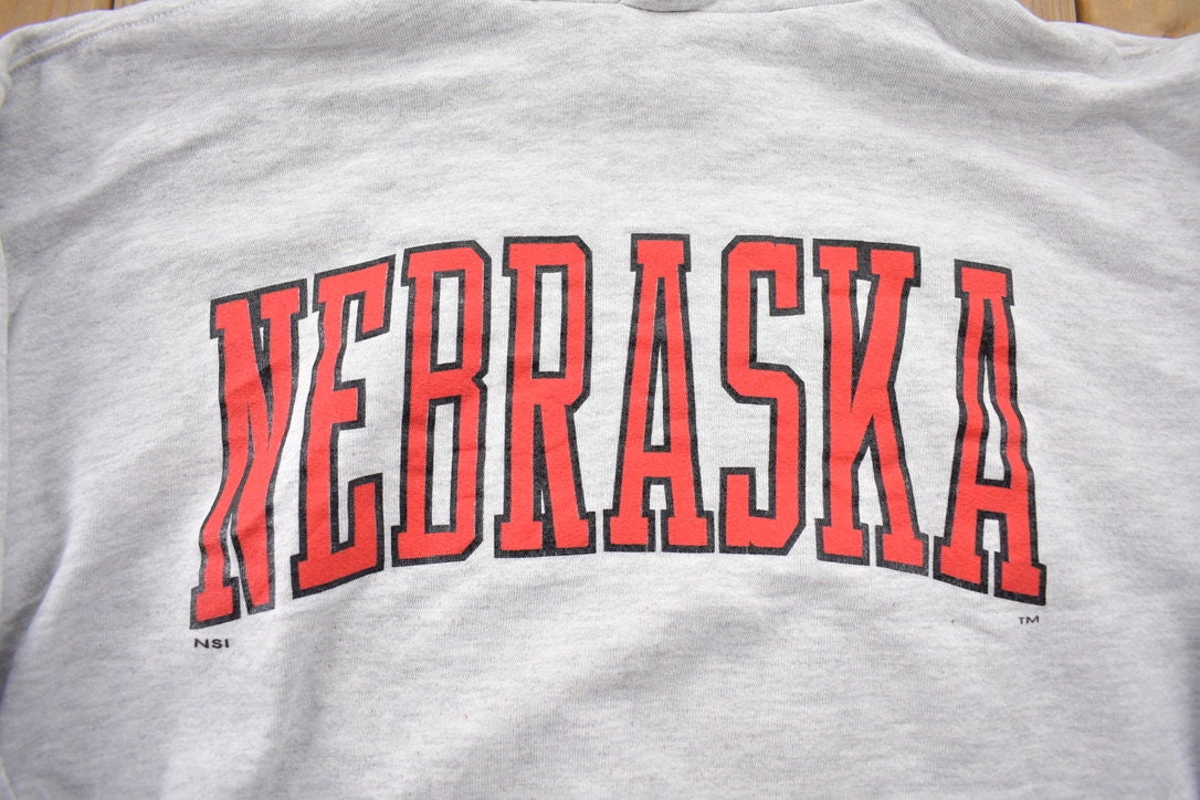 Vintage 1990s Russell Athletic University of Nebraska Hoodie / Embroidered / NCAA Sweatshirt / Sportswear / Americana