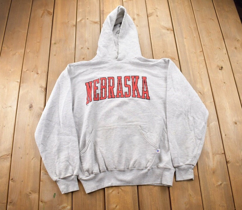 Vintage 1990s Russell Athletic University of Nebraska Hoodie / Embroidered / NCAA Sweatshirt / Sportswear / Americana