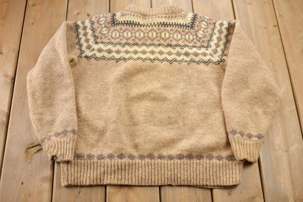 Vintage 1970s Beige Cottage Craft Knit Sweater
