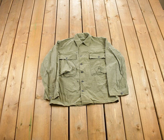 Vintage 1980s Army Green Button Up Shirt / Metal Button / Casual Shirt / Formal Shirt / Army Button Up / 80s Button Up