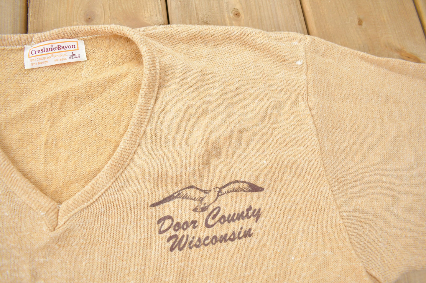 Vintage 1990s Door County Wisconsin Knit V-Neck Sweatshirt / Vintage Knit / Souvenir Sweater / Travel And Vacation