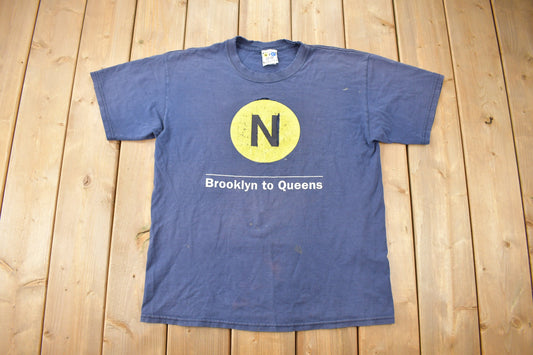 Vintage 1990s Brooklyn To Queens MTA Graphic T-Shirt / Streetwear / Vintage NYC / New York Subway Line / 90s Graphic Tee / Size L