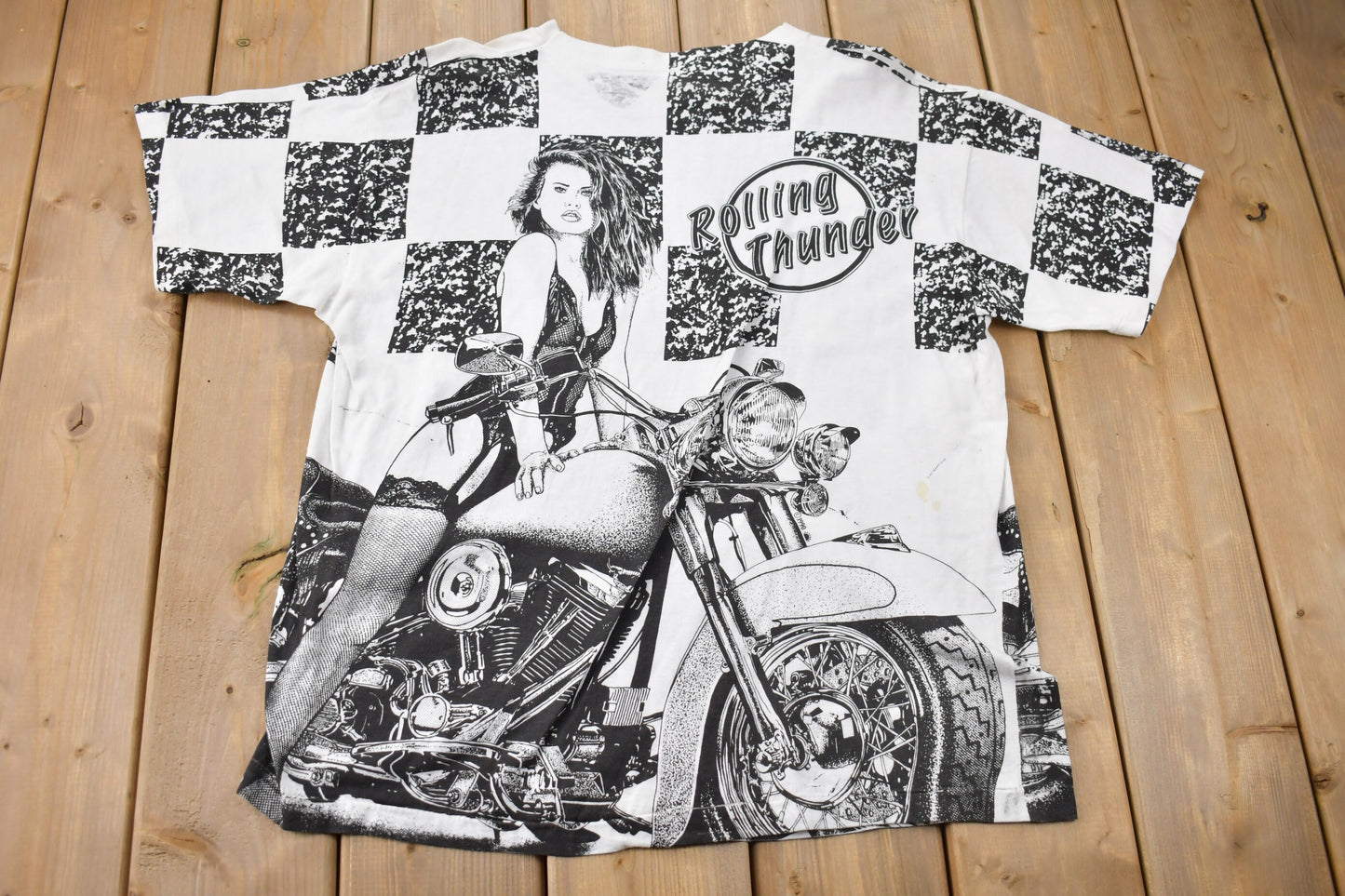 Vintage 1990s Motorcycle Chick Graphic T Shirt / Vintage T Shirt / Streetwear / Graphic Tee / Single Stitch / All Over Print