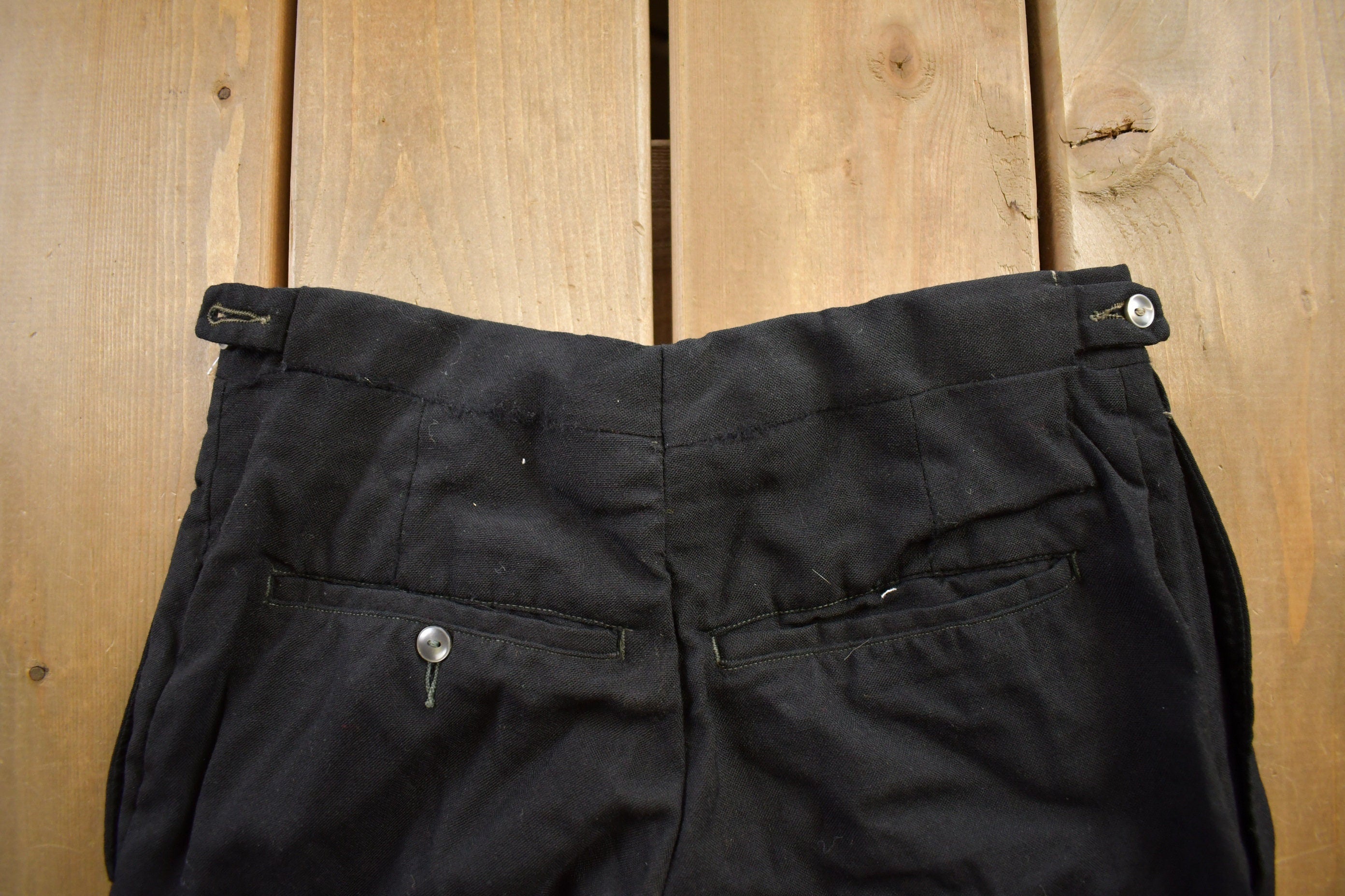 Vintage 1970s Black Wool Trousers Size 26x27