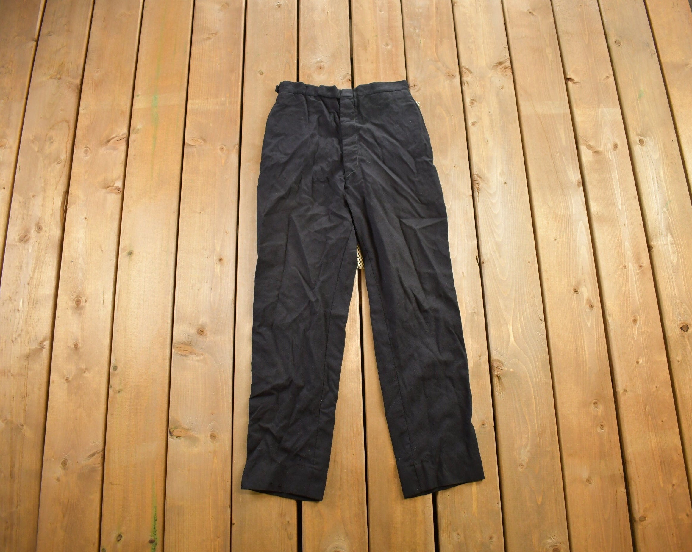 Vintage 1970s Black Wool Trousers Size 26x27