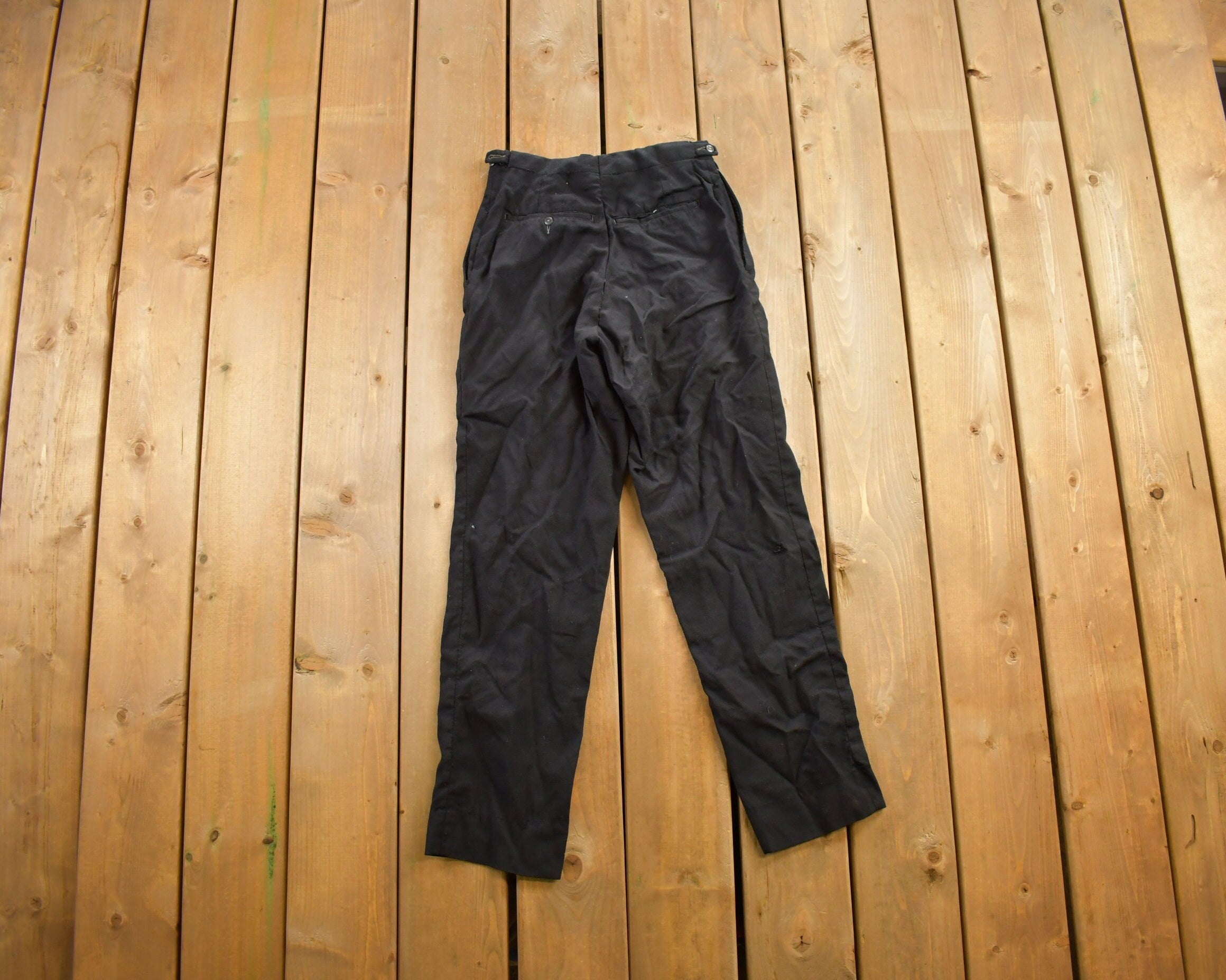 Vintage 1970s Black Wool Trousers Size 26x27