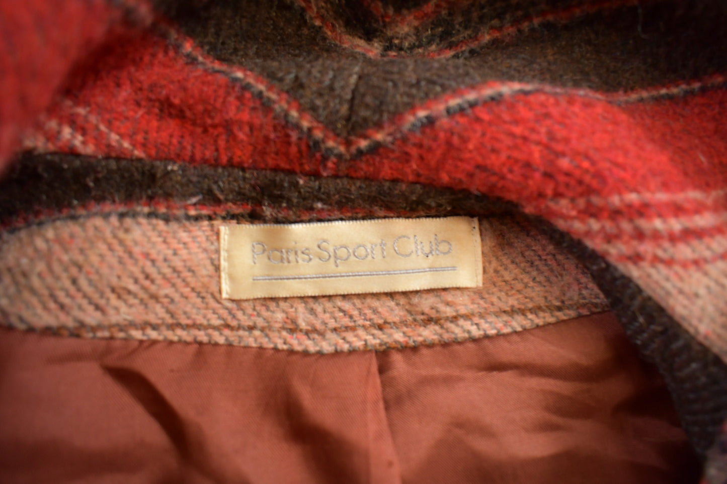 Vintage 1970s Paris Sports Club Wool Jacket / Vintage Wool Coat / Plaid Jacket / Tassles / Winter / Hunting Jacket/ Nordic Pattern