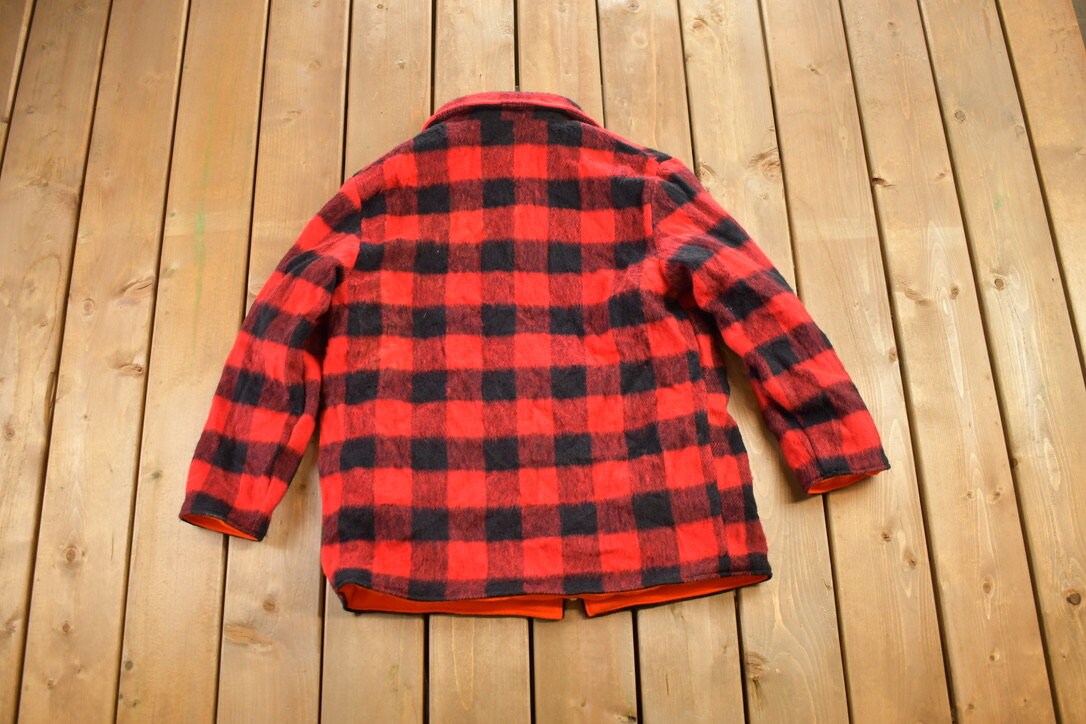 Vintage 1990s Wool Buffalo Plaid Jacket / Vintage Wool Coat / Plaid Jacket / Outdoor / Winter / Made In Canada / Hunting Jacket