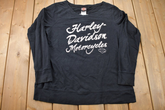 Vintage Y2K Harley Davidson Cedar Rapids Embroidered Womens Long Sleeve Flame Graphic T-Shirt / Biker Tee / Souvenir T Shirt / Harley