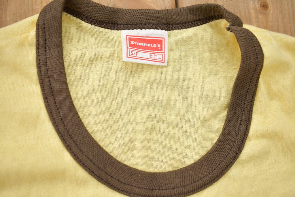 Vintage 1970s Stanfield's Yellow Brown Ringer Blank T-Shirt