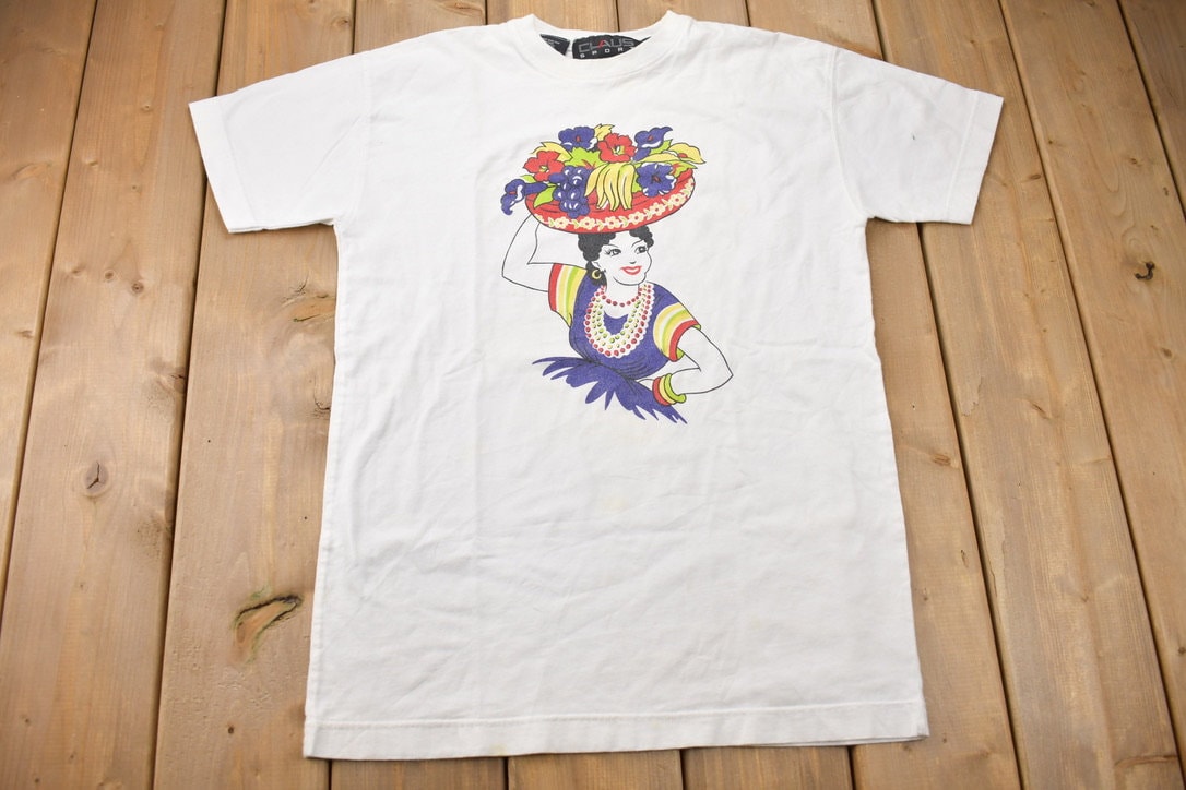 Vintage 1990s Fruit Hat Lady Graphic T-Shirt / Streetwear / Retro Style / Single Stitch / Made In USA / 90s Graphic Tee