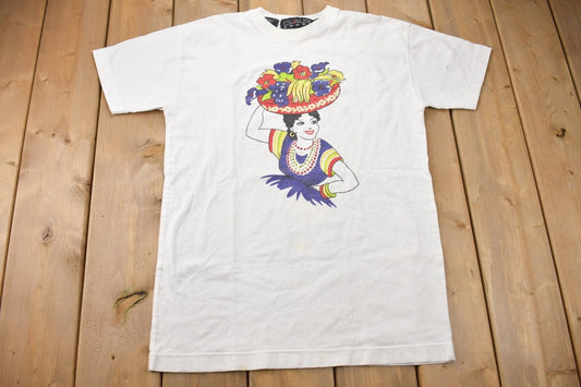 Vintage 1990s Fruit Hat Lady Graphic T-Shirt / Streetwear / Retro Style / Single Stitch / Made In USA / 90s Graphic Tee