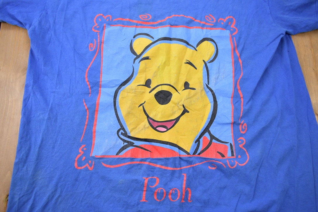 Vintage 1990s Winnie The Pooh Cartoon Blue Pajama T-Shirt / 90s Graphic Tee / Sleep Wear / Cartoonist / American Streetwear / Lounge Shirt