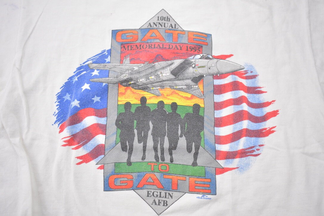 Vintage 1995 Memorial Day Gate to Gate Jet Graphic T-Shirt / Streetwear / Retro Style / Single Stitch / Made In USA / 90s Graphic Tee