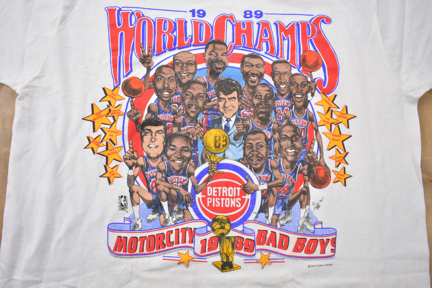 Vintage 1989 Detroit Pistons NBA World Champs Big Head Graphic T-Shirt / Made In USA / Single Stitch / NBA Basketball / Motor City Bad Boys