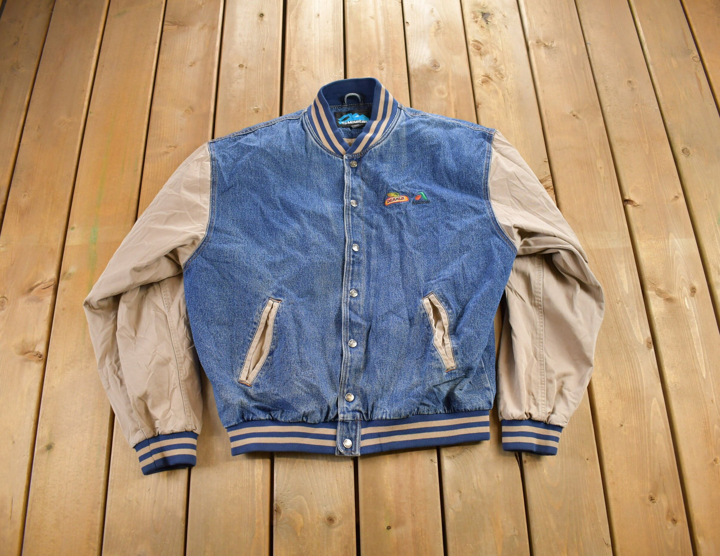 Vintage 1990s Dekals Asgrow Denim Bomber Jacket / Athleisure / Streetwear / Athletic Sportswear / Two Tone / 90s Bomber