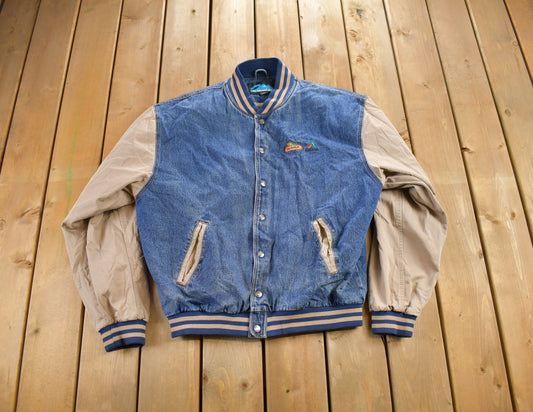 Vintage 1990s Dekals Asgrow Denim Bomber Jacket / Athleisure / Streetwear / Athletic Sportswear / Two Tone / 90s Bomber