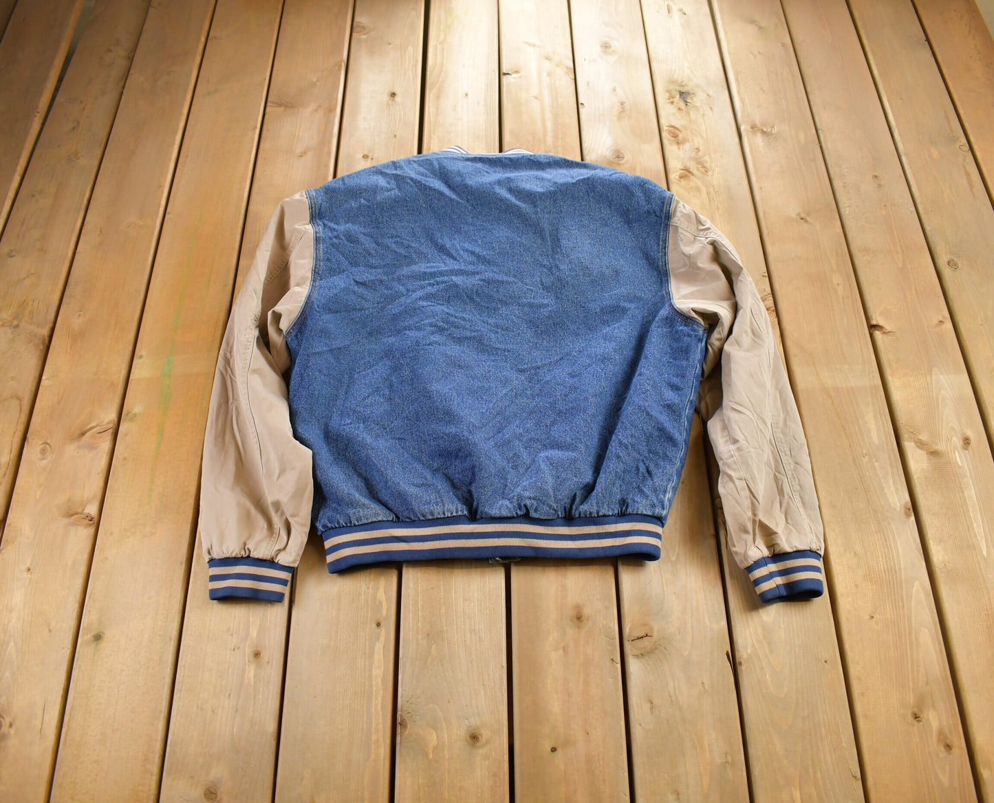 Vintage 1990s Dekals Asgrow Denim Bomber Jacket / Athleisure / Streetwear / Athletic Sportswear / Two Tone / 90s Bomber