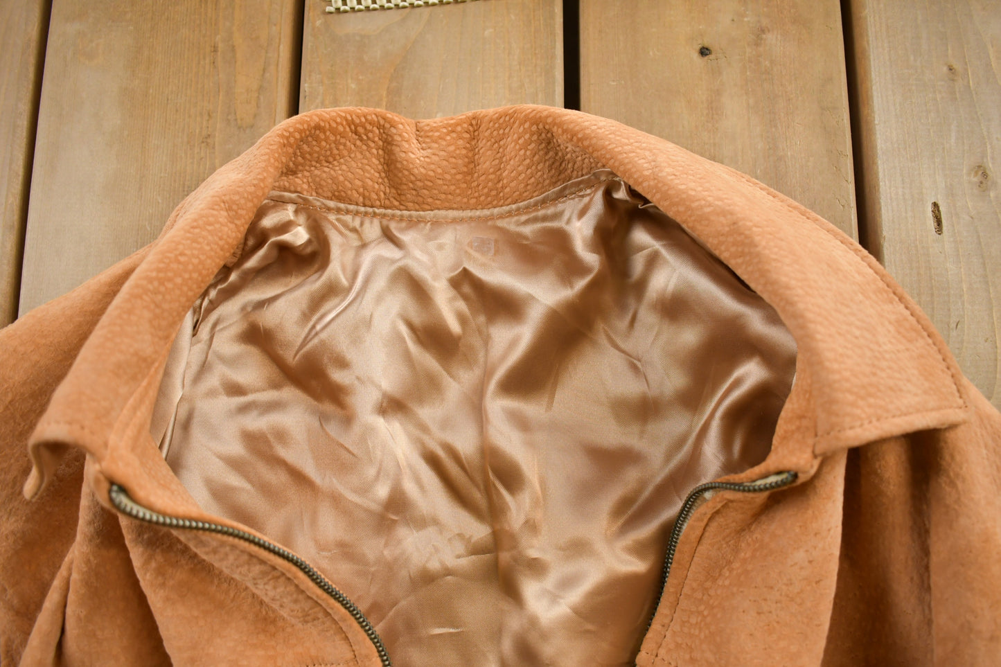 Vintage 1980s Leather Suede Zip Up Jacket / Fall Outerwear / Leather Coat / Fall Jacket / Orange