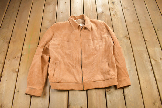 Vintage 1980s Leather Suede Zip Up Jacket / Fall Outerwear / Leather Coat / Fall Jacket / Orange