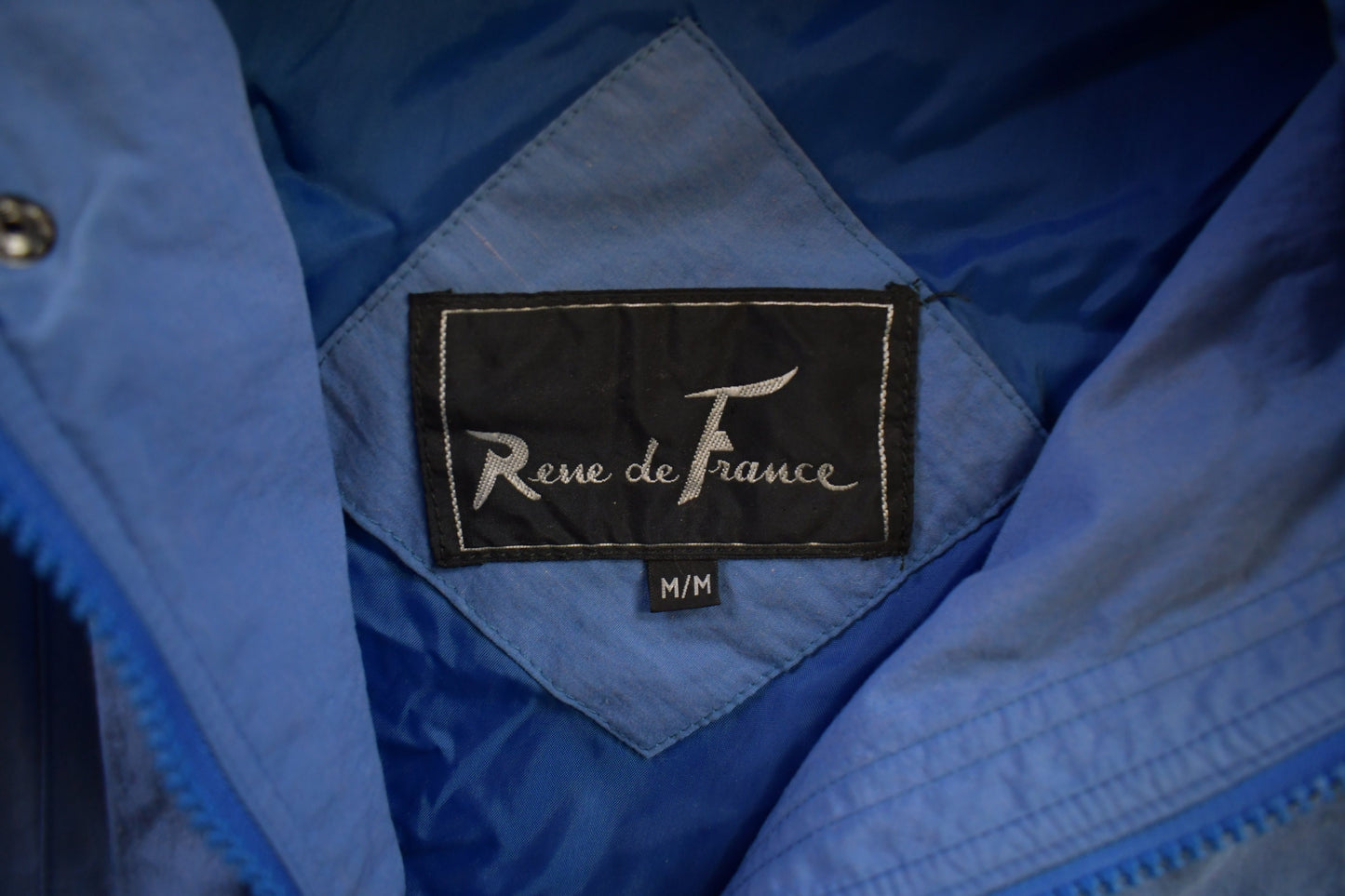 Vintage 1990s Rene De France Blue Satin Bomber Jacket / Zip Up / Streetwear / Souvenir Jacket / Streetwear/ Snap Button