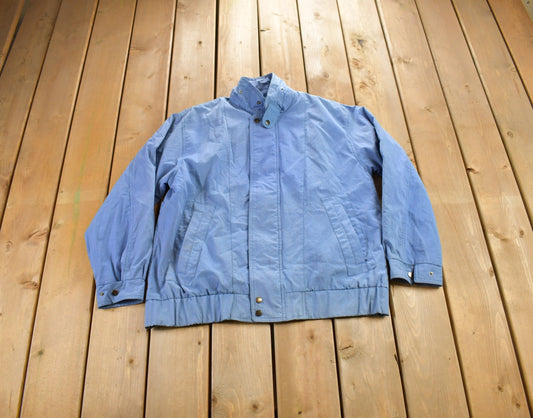 Vintage 1990s Rene De France Blue Satin Bomber Jacket / Zip Up / Streetwear / Souvenir Jacket / Streetwear/ Snap Button