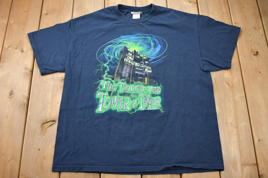 Vintage 1990s Walt Disney World Tower Of Terror Graphic T-Shirt / The Twilight Zone / Mickey Mouse / Cartoonist / Souvenir Tee