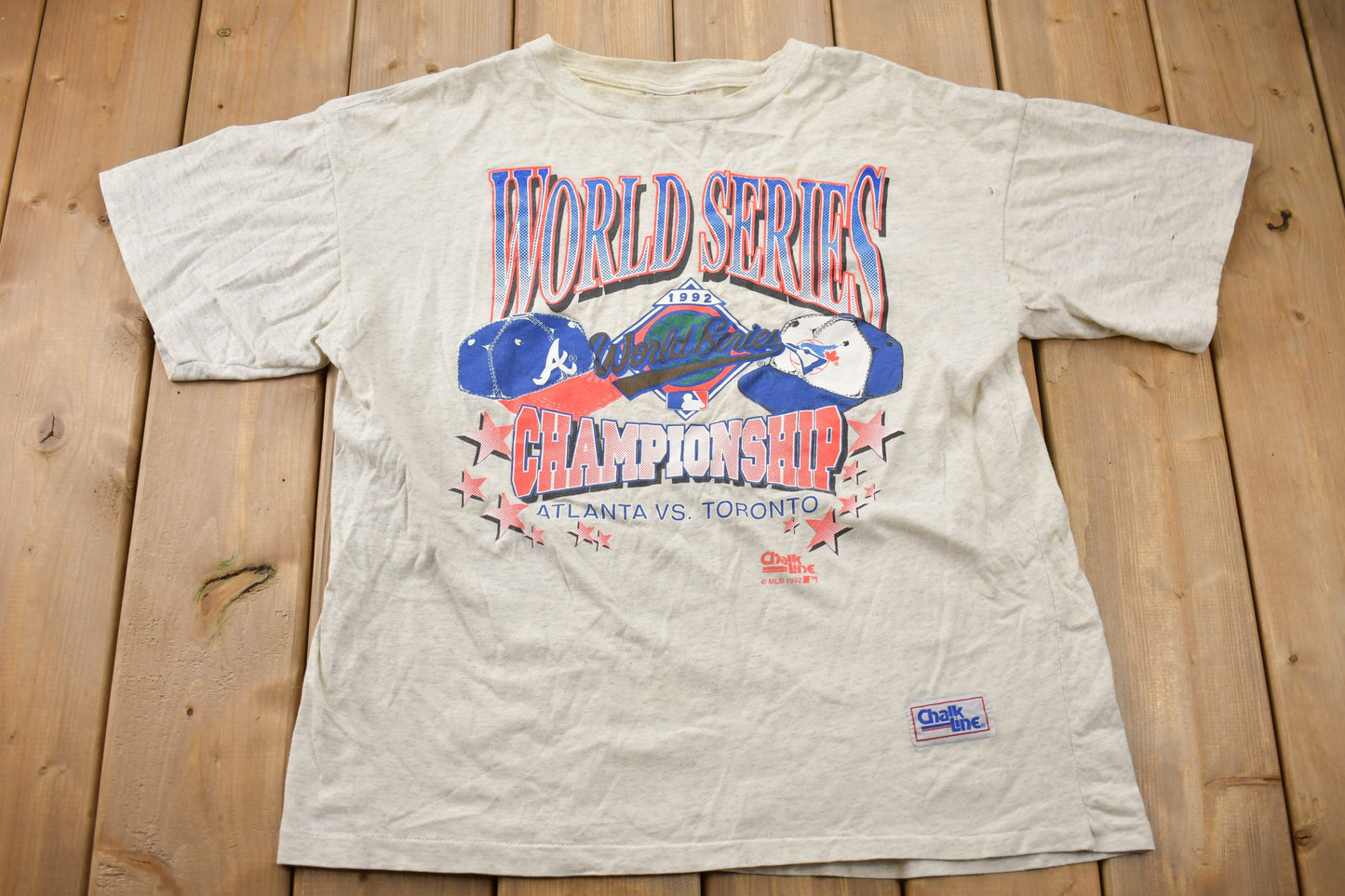 Vintage 1992 Toronto Blue Jays Vs Atlanta Braves MLB World Series Championship Chalk Line T-shirt / Single Stitch / Made In Canada