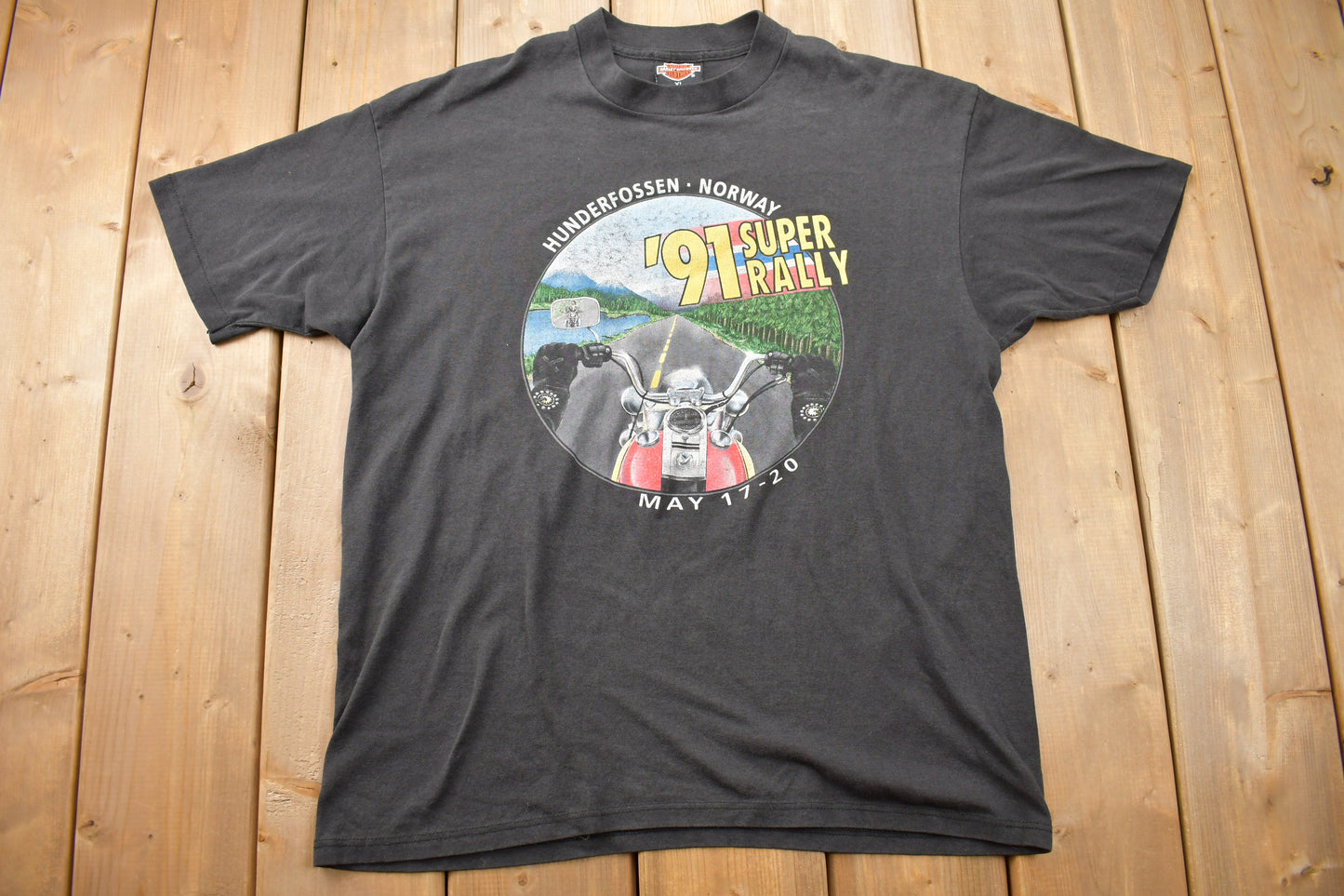 Vintage 1991 Hunderfossen Norway Super Rally Harley Davidson T-Shirt / Single Stitch / Made In USA / Biker Tee / Trucker Tee