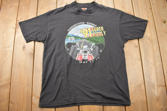 Vintage 1991 Hunderfossen Norway Super Rally Harley Davidson T-Shirt / Single Stitch / Made In USA / Biker Tee / Trucker Tee