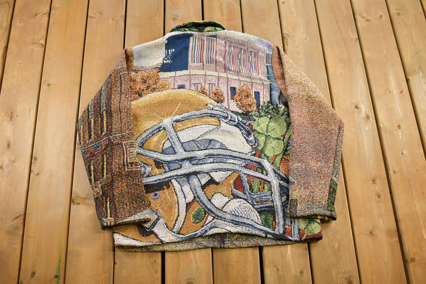 Vintage 1990s Football Themed Quilt Jacket / Vintage 90s Zip Up / Abstract Patterns  / Streetwear / Helmet