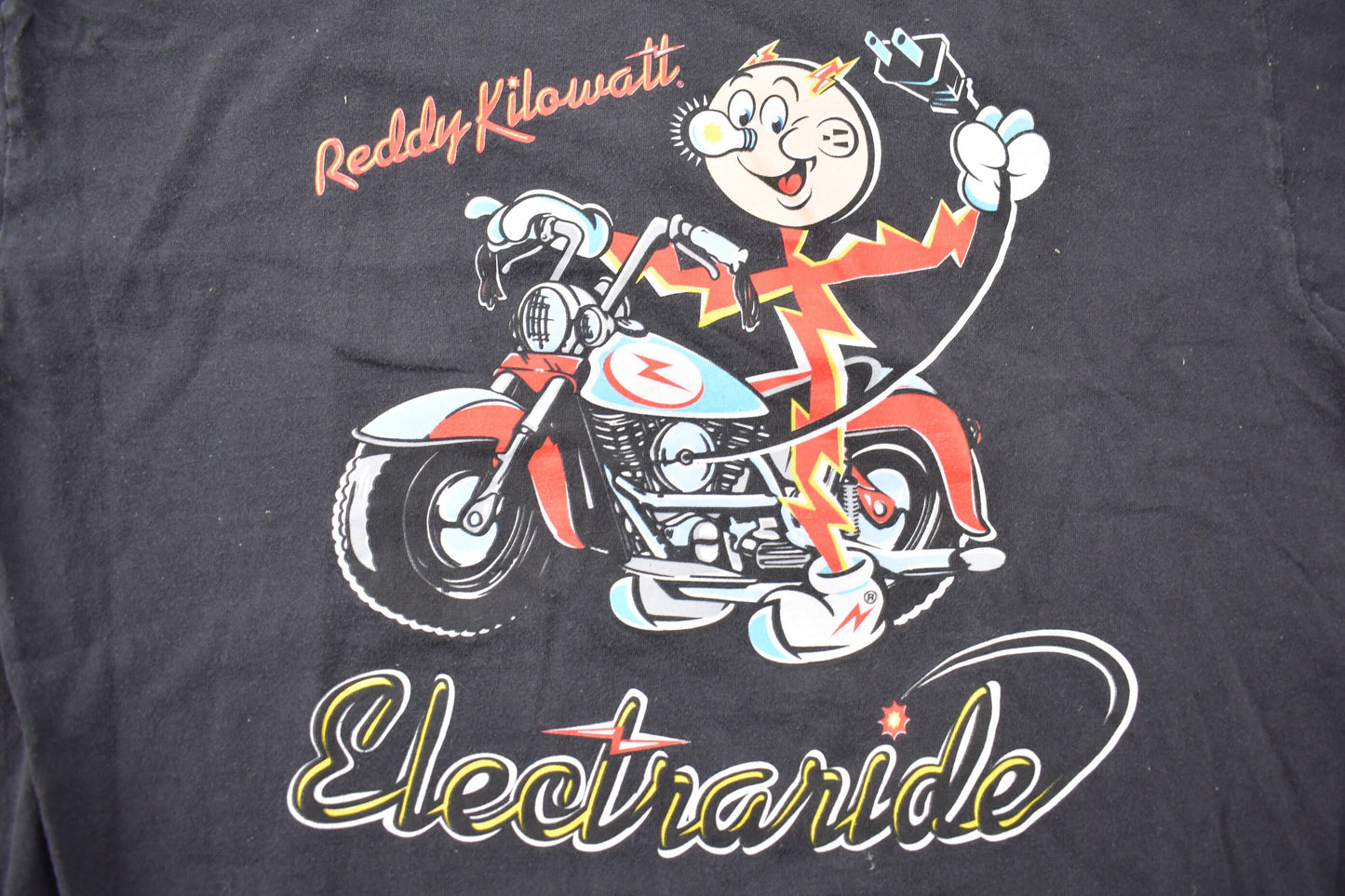 Vintage 1990s Reddy Kilowatt Motorcycle Cartoon Promo T-Shirt / 90s Graphic Tee / Vintage Cartoon / Made In USA / 90s Tee