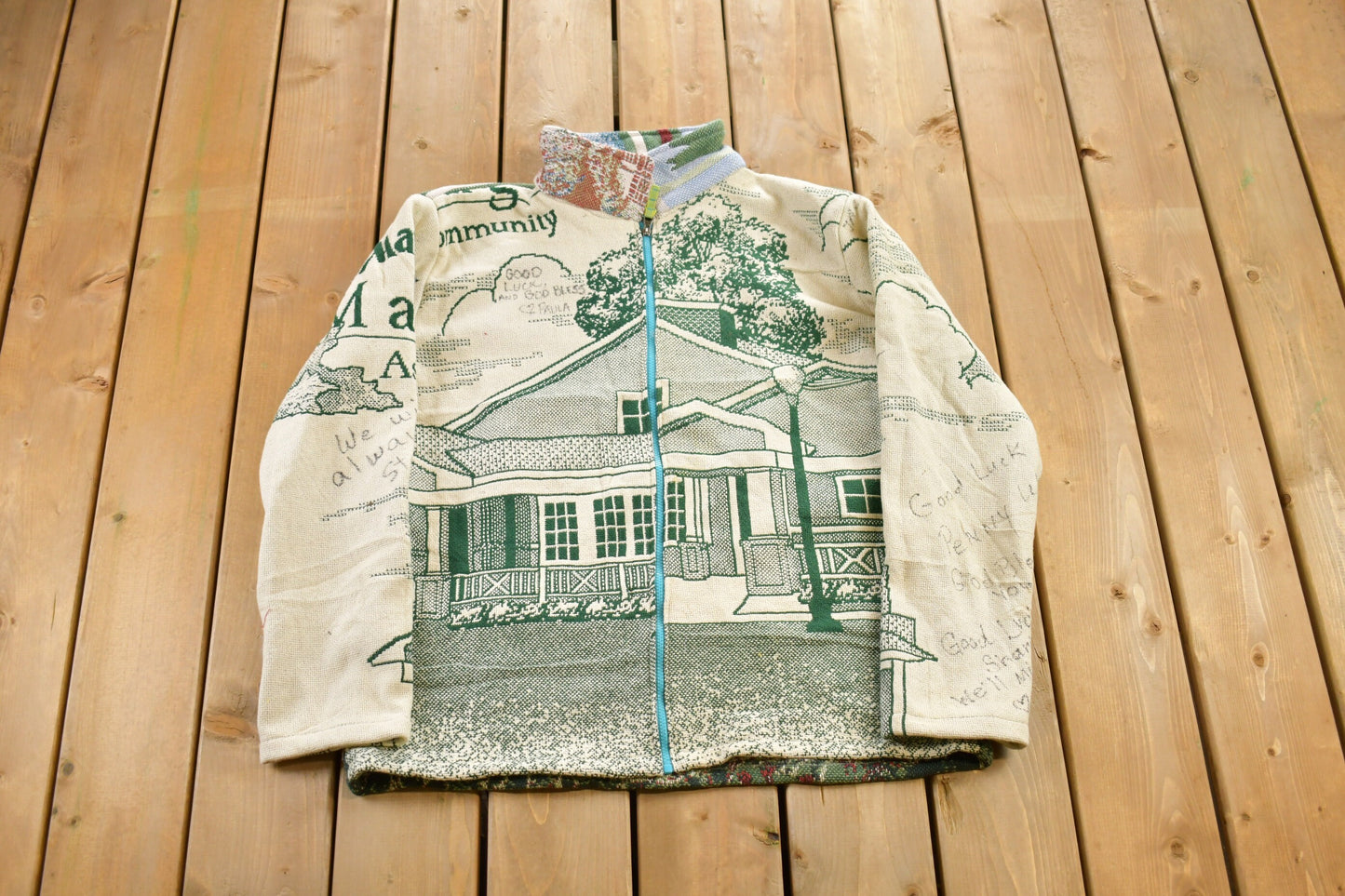 Vintage 1990s Outerbanks Themed Quilt Jacket / Vintage 90s Zip Up / Abstract Patterns  / Streetwear / Outerbanks