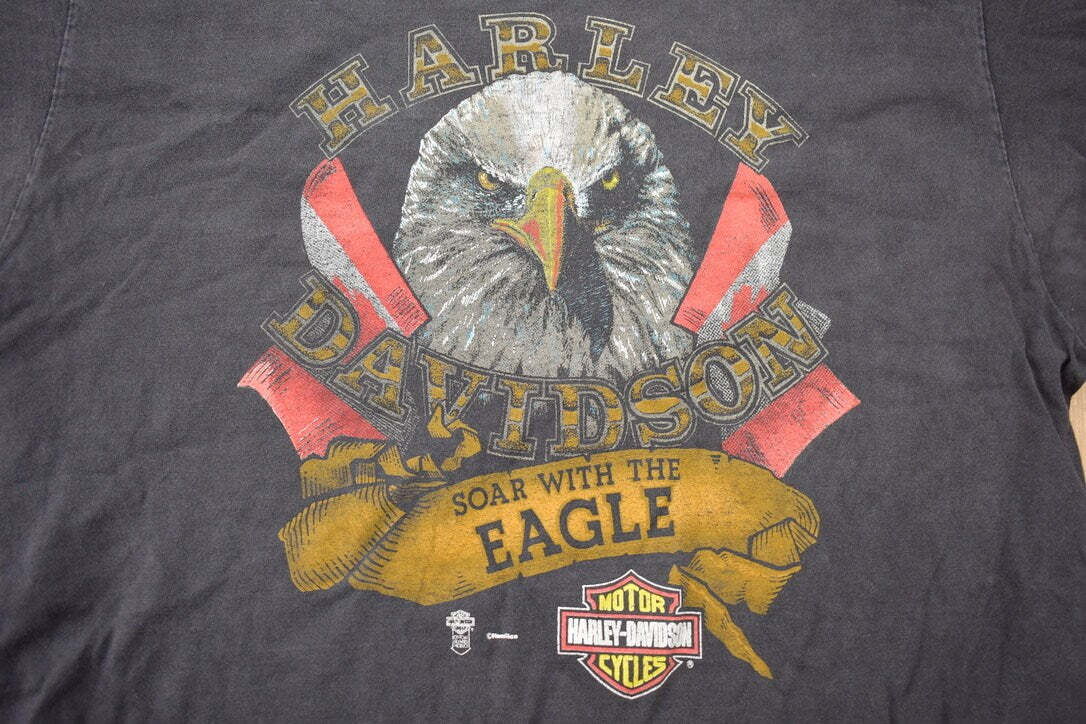 Vintage 1990s Harley Davidson Hamilton Soar With the Eagle T-Shirt / Faded Vintage / Biker Tee / Souvenir T Shirt / Vintage Harley