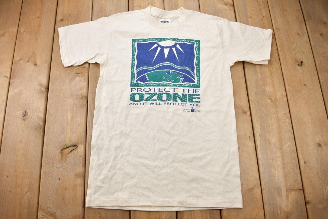 Vintage 1990s Protect The Ozone Graphic T-Shirt / Climate Change / Retro Style / Single Stitch / Activist / 90s Graphic Tee