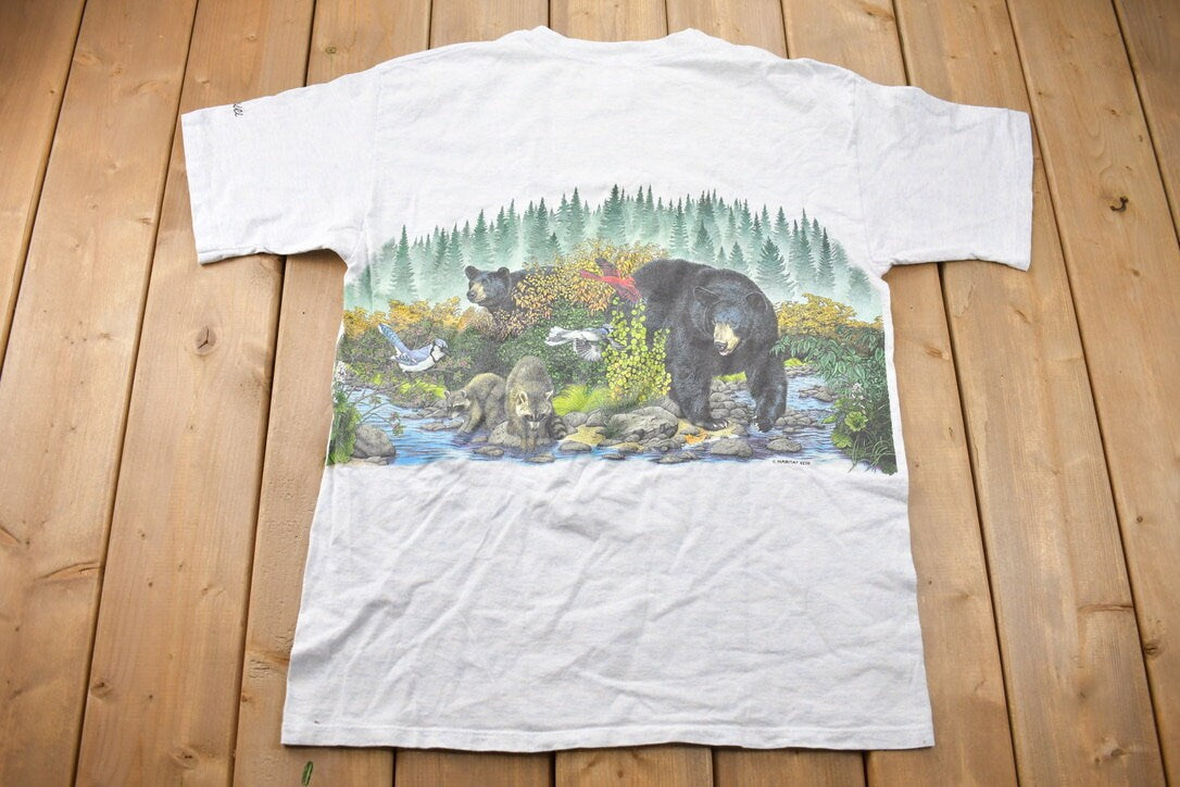 Vintage 1990s Forrest Raccons Black Bears Graphic T-Shirt / Climate Change / Retro Style / Single Stitch / Activist / 90s Graphic Tee