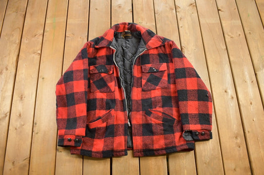 Vintage 1980s Grants Menswear Wool Buffalo Plaid Jacket / Vintage Wool Coat / Plaid Jacket / Outdoor / Winter / Hunting Jacket