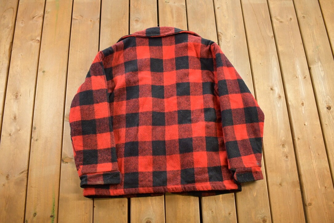 Vintage 1980s Grants Menswear Wool Buffalo Plaid Jacket / Vintage Wool Coat / Plaid Jacket / Outdoor / Winter / Hunting Jacket