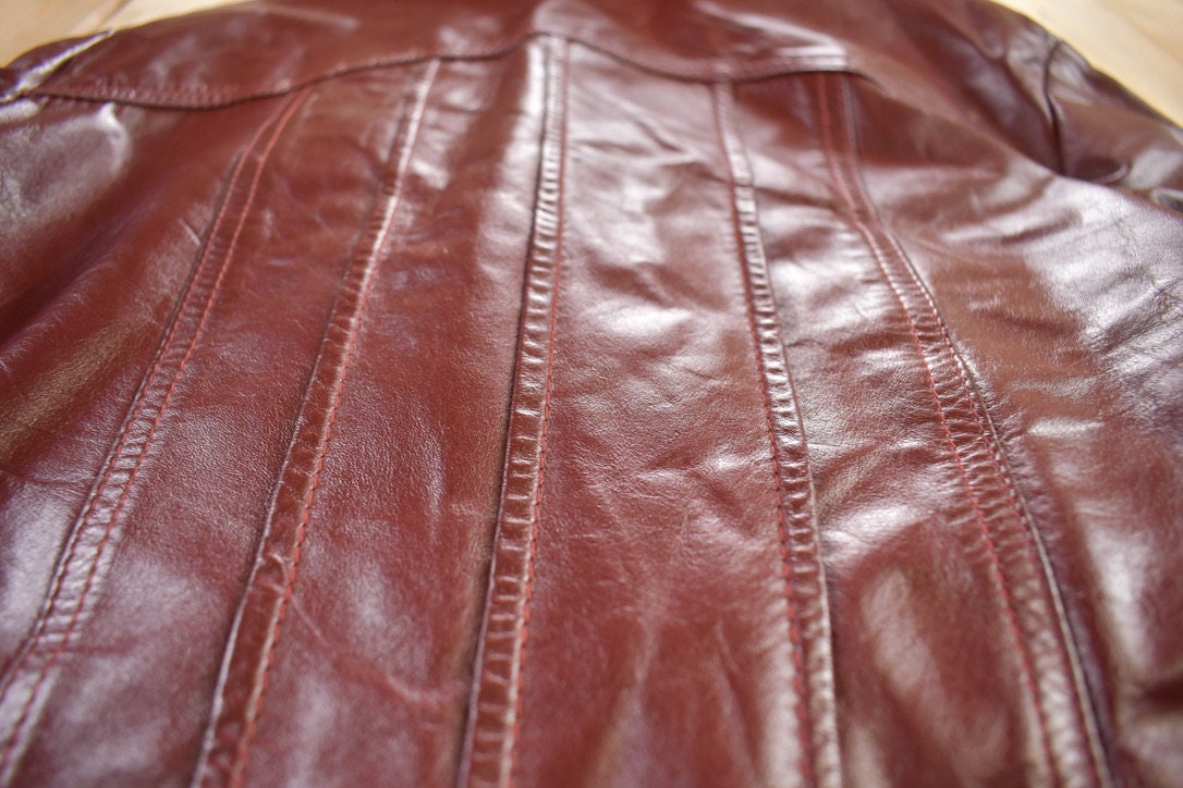 Vintage 1980s Burgundy Leather Jacket / Fall Outerwear / Leather Coat / Trench Coat / Fur Lined / Suede Jacket